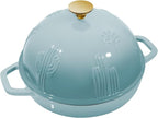 Cast Iron Bread Oven With Cloche Lid for Baking - Blue Enameled Dutch Oven With Dome Lid for Sourdough - 5 qt