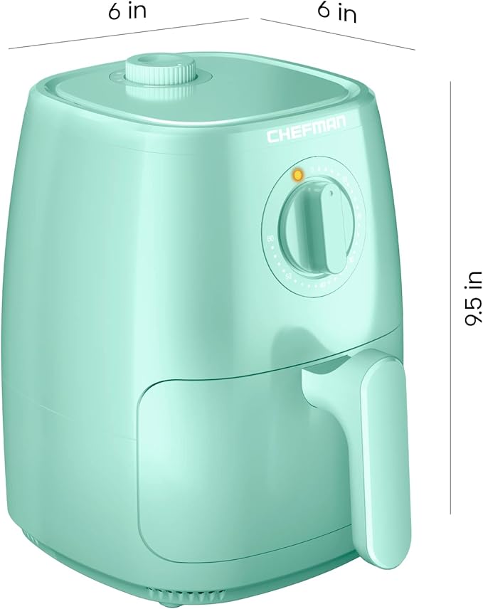 Chefman TurboFry 2-Quart Air Fryer, Dishwasher Safe Basket & Tray, Use Little to No Oil For Healthy Food, 60 Minute Timer, Fry Healthier Meals Fast, Heat And Power Indicator Light, Temp Control, Mint