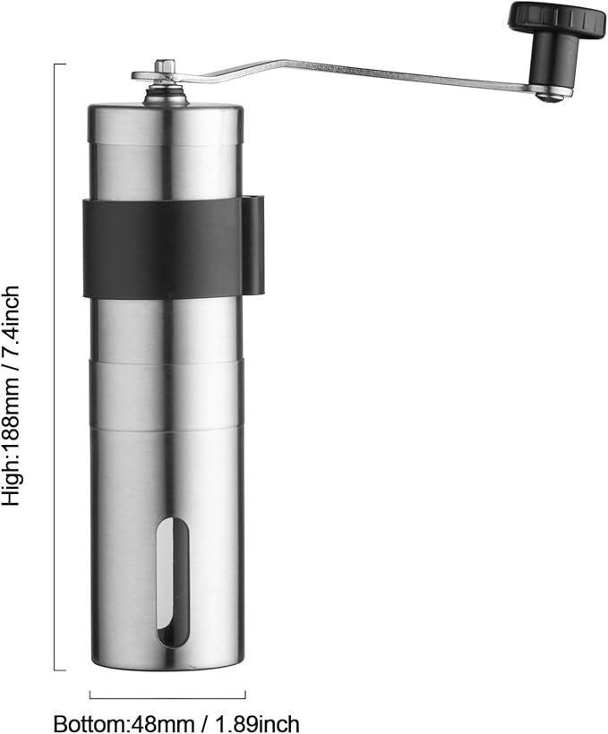 Manual Coffee Grinder, Hand Coffee Mill, Adjustable Settings With Black Anti Slip Sheath, Portable Conical Burr Grinder for Household, Office, Camping or Travel Ect Multi Scenario Usage, Silvery.