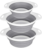 QiMH Collapsible Colander and Strainer Set of 3-2 PC 4 Quart(1 gal) and 1 PC 2 Quart(0.5 gal) - BPA Free & Dishwasher-safe Silicone Kitchen Foldable Strainer for Pasta, Veggies