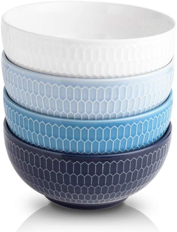 KOOV 24 Ounce Soup Bowl Set, Porcelain Cereal Bowls Microwave And Dishwasher Safe, Kitchen Bowls For Oatmeal Breakfast, Chip, Rice, Ceramic Bowl Set of 4 (Multi Color)