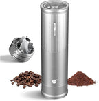 Electric Coffee Grinders, Portable Burr Grinder Capacity 50g w/Magnetic Cover,External Adjustable Setting, Aluminum Alloy Body, 800mAh Battery(Stand not Included) Silver
