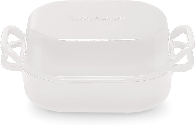 Signature Enameled Cast Iron Sourdough Bread Oven | Non-Stick with Tight Fitting Lid for Perfect Baking and Bread Making | 6QT Rectangle Oven With Lid [White]