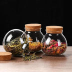 Set of 4 round glass jars with cork lid – 17oz wedding candy jar kitchen jar, perfect for tea, biscuits, cereals, flour, beans, spices, coffee beans etc (4PCS)
