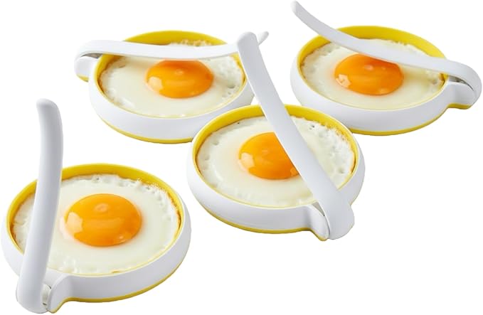 Silicone Egg Rings Set with Folding Handle, 4-Pack Non-Stick Round Egg Cooker Ring，Egg Mold for Cooking Breakfast Sandwiches, Egg Mcmuffins, Pancake, Grill Accessories Egg Forms for Frying Egg