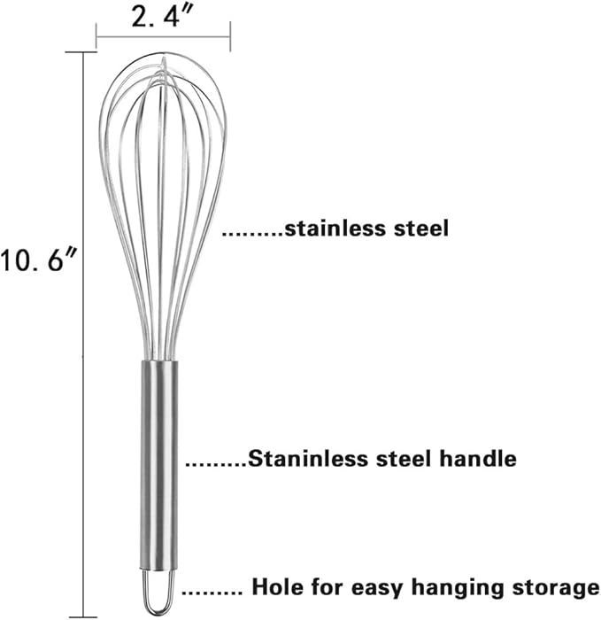 Stainless Steel Whisk Balloon Whisk 10" Wire Whisk Kitchen Whisk Handheld Whisk for Blending, Whisking, Beating, Stirring Egg Separator as a Gift