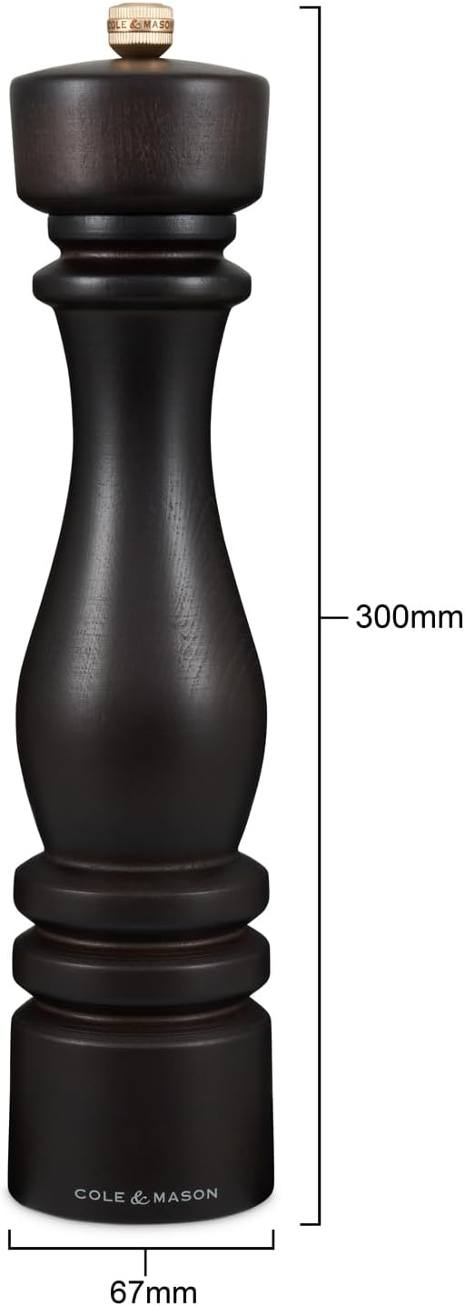 Cole & Mason London Refillable Spice Mill - Kitchen & Home Accessory - Table Black Pepper Grinder - Pepper Mill with Carbon Steel Mechanism - 11", Chocolate Wood