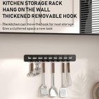 Adjustable Wall Mount Utensil Rack, Black Metal,8 Movable Hooks, 17.32x1.85 Inch, for Kitchen, Bathroom Storage