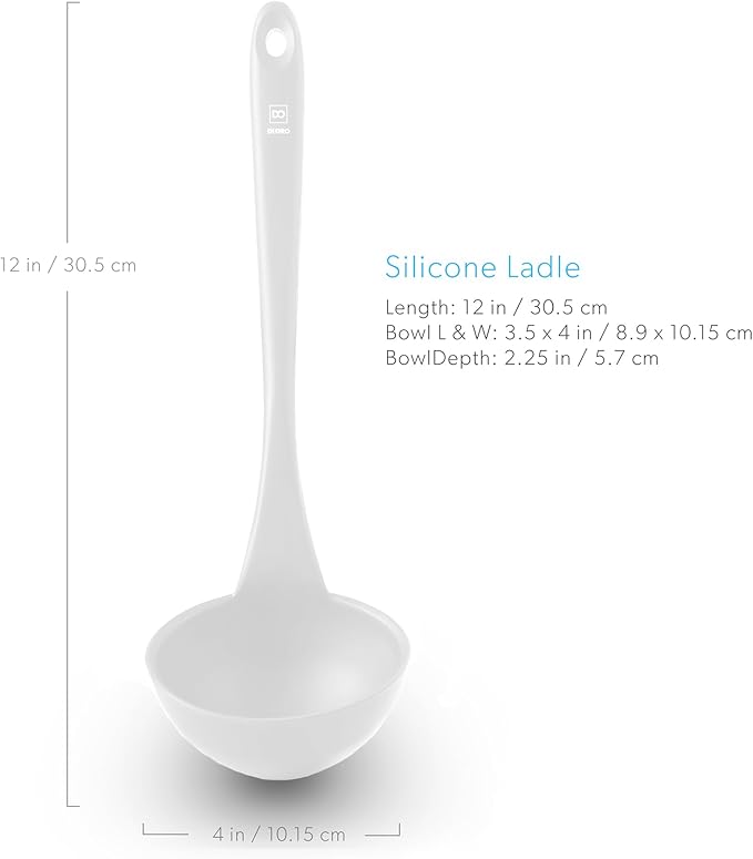 DI ORO Silicone Ladle – Soup Ladle for Cooking & Serving Heat-Resistant - Large Kitchen Soup Ladle Nonstick Cookware Safe - Soup Serving Spoon with Wide Bowl - Silicone Utensil Dishwasher Safe (Stone)
