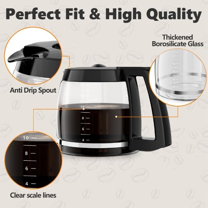 14 Cup Coffee Pot Replacement Compatible with Cuisinart Coffee Makers DCC-3200, DCC-2200, DCC-2200RC, DCC-2600, DCC-2800, DCC-3200FR, CBC-7200PC, DCC-1800FR, 14 cups carafe replacement