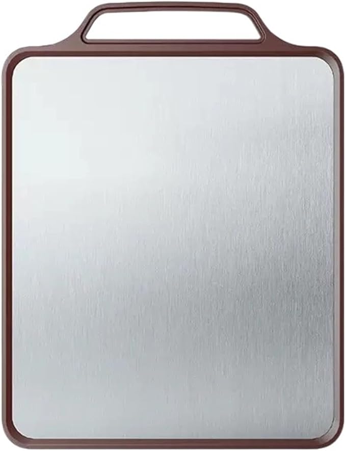 Titanium Cutting Board With Juice Groove Food Grade Upgrade Metal oval Double Sided Chopping Board for Cutting Meats Fruits and Vegetables(Steel-x-small)