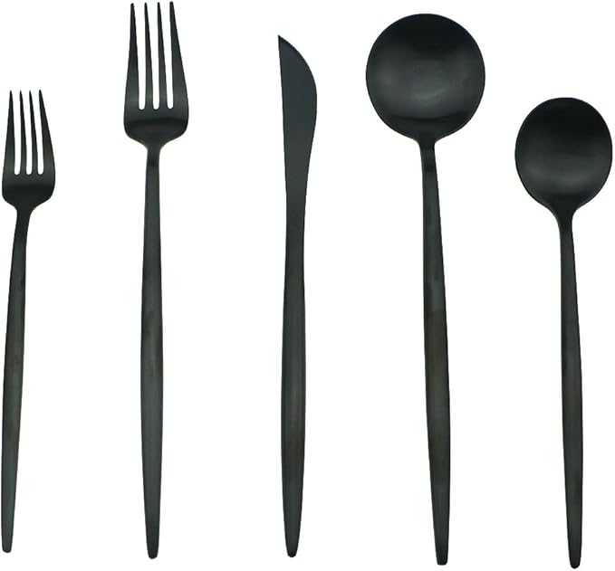 JASHII 18/10 Stainless Steel 20-Piece Matte Black Flatware Set,Dinner Knife Fork Salad Fork Dessert Spoon, Service for 4, Luxury Silverware Cutlery Utensil Sets