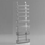 Moforoco Grey Over The Door Pantry Organizer, Pantry Door Organizer Shelves, Kitchen Organizers and Storage, Hanging Basket Wall Spice Rack Seasoning Shelves, Laundry Room Bathroom accessories