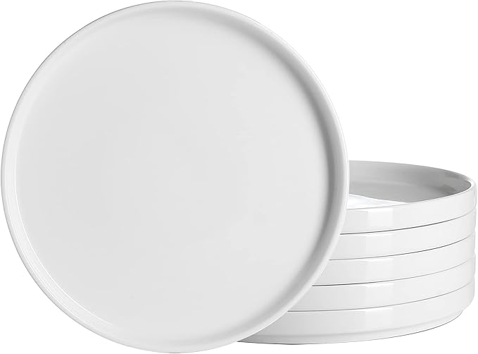 Onniyor Porcelain Dinner Plates Set, Round Dessert Salad Plates, 10 inch Serving Dishes, Scratch Resistant Flat Plates, Microwave, Oven, and Dishwasher Safe, Set of 6, White