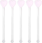 Glass Swizzle Sticks for Cocktails Drinks, 5Pcs Heart Shape Drink Swizzle Sticks Glass Coffee Beverage Cocktail Stirrers Stirring Spoons for Restaurant Home Bar Party