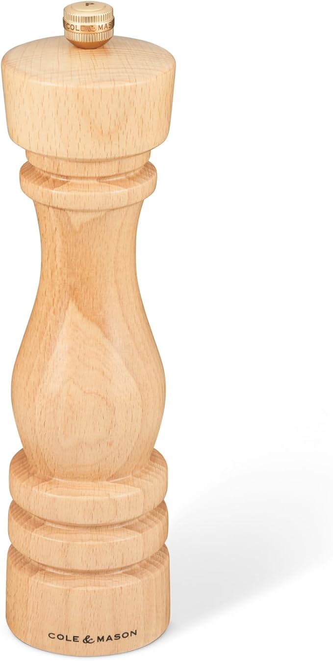 Cole & Mason London Refillable Spice Mill - Kitchen & Home Accessory - Table Black Pepper Grinder - Pepper Mill with Carbon Steel Mechanism - 8", Natural Beech
