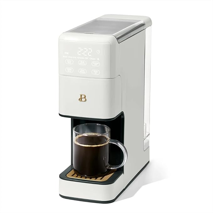 Beautiful Perfect Grind Programmable Single Serve Coffee Maker with Touch-activated Display, Programmable and Integrated Burr Grinder, 64oz Water Reservoir (WHITE ICING)