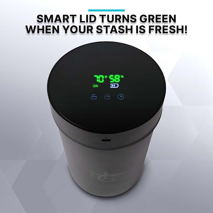 Herb Guard Auto-Cure Smart Jar and Vacuum Seal Curing Jar with Built In Hygrometer (2 Liter) Curing Kit & Child Resistant Container Keeps Herbs and Serving Spices Fresh for Months