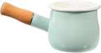 GANAZONO Enamel Milk Pan Mini Butter Warmer 7 Inch Non-stick Milk Heating Pot Small Enamelware Saucepan with Wood Handle for Heating Liquid Portions 10CM Light Green