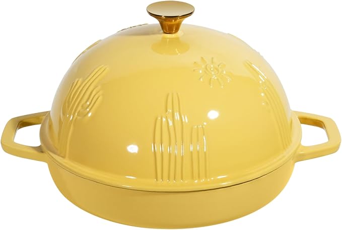 Cast Iron Bread Oven With Cloche Lid for Baking - Yellow Enameled Dutch Oven With Dome Lid for Sourdough - 5 qt