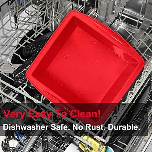 Walfos Silicone Square Cake Pan, 8 inch, Red, BPA Free, Non-Stick, Heat Resistant, Easy to Clean and Store, Ideal for Brownies, Cakes, Bread, Pie, Lasagna, and More