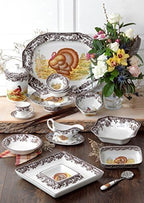 Spode Woodland Turkey Salad Plate - Traditional Wildlife Design, Thanksgiving Appetizer or Dessert Dish with 8 Inch Diameter, Fine Earthenware, British Flowers Border - Microwave, Oven, Freezer Safe