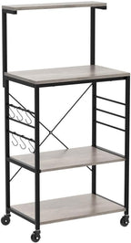 Yaheetech Kitchen Bakers Rack on Wheels(16D x 24W x 50H Inches), Microwave Stand Kitchen Cart, Rolling Coffee Bar Cart with 6 S-Side Hooks and Adjustable Feet, Utility Storage Shelf, Gray