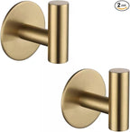 Self Adhesive Hooks 304 Stainless Steel Heavy Duty Hangers Without Nails for Bathrooms Kitchen Livingroom Garage Hotel Towel Hook-2 Pack (Gold)