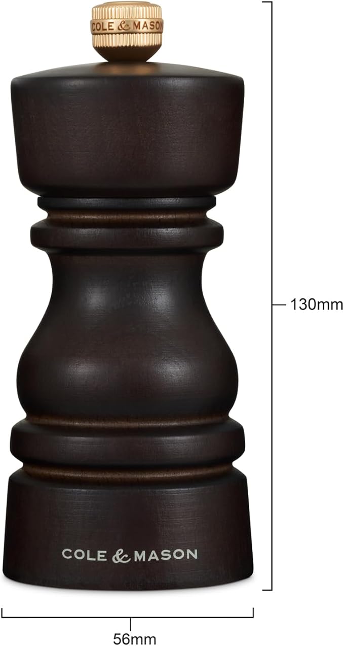 Cole & Mason London Refillable Spice Mill - Kitchen & Home Accessory - Table Salt Grinder - Salt Mill with Ceramic Mechanism - 5", Chocolate Wood
