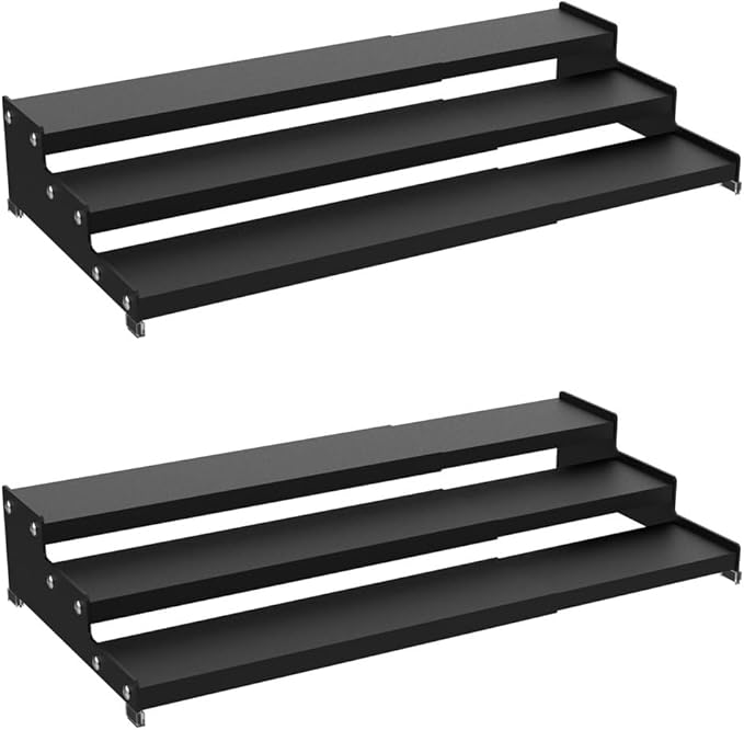 Premium Spice Rack Organizer for Countertops - tiered spice rack organizer for cabinet,spice jars, oil bottles and utensils 2 Pakcs Black (modern rust-resistant design)