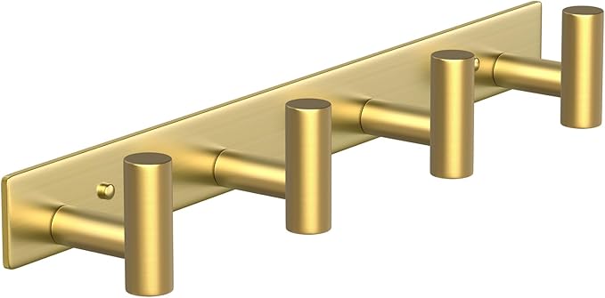 Wall Mounted Coat Rack-4 Hooks, Heavy Duty Stainless Steel Hook Rail for Towel Coat Hat Purse Bag Jacket, Towel Hooks for Entryway Bathroom Kitchen (Gold 4 Hooks - 1 Pack)