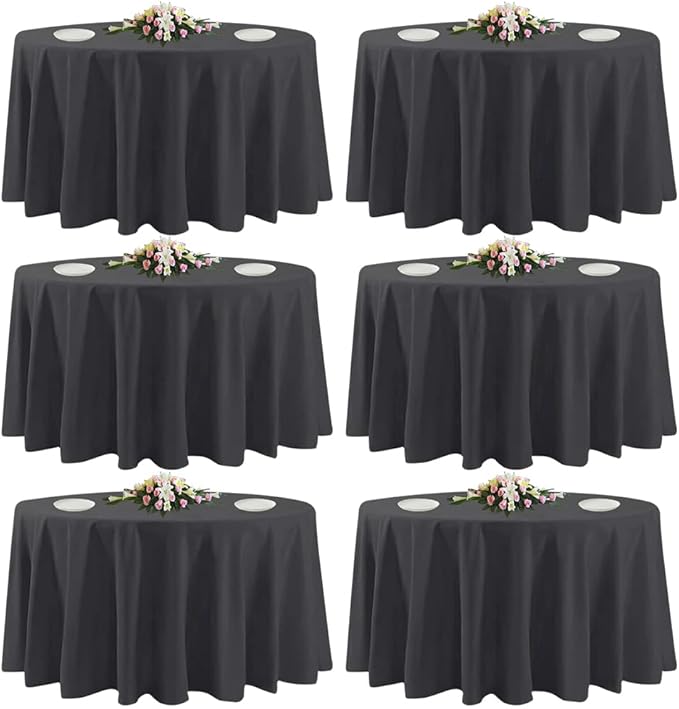 6 Pack Black Round Tablecloths, 90 Inch Stain Resistant and Wrinkle Polyester Fabric Washable Table Clothes Cover for Kitchen Dining, Wedding, Reception Banquet, Birthday Party, Buffet Restaurant
