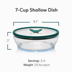 Anyday 7-Cup Glass Food Storage with Glass Lid, Round Shallow Dish | Plastic-Free Meal Prep & Microwave Cookware | Stackable Airtight Storage Container with Vented Lid for Microwave-Safe Reheating