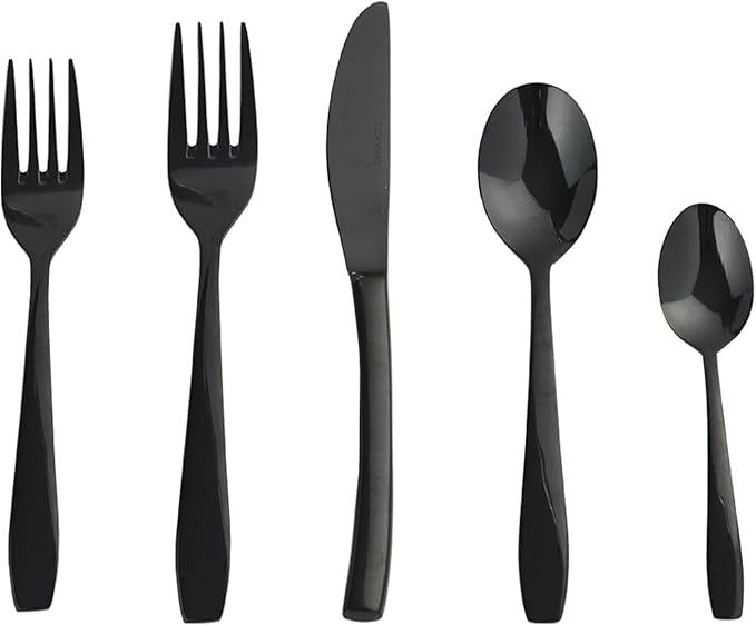 Black 30 Piece Silverware Set,Stainless Steel Flatware Set for 6,18/0 Rust-Proof Cutlery Set with Forks & Spoons,Mirror Polished Dishwasher Safe - Heavy Duty Tableware for Home & Dining