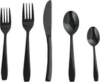 Black 60 Piece Silverware Set,Stainless Steel Flatware Set for 12,18/0 Rust-Proof Cutlery Set with Forks & Spoons,Mirror Polished Dishwasher Safe - Heavy Duty Tableware for Home & Dining