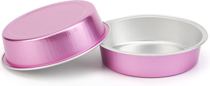 Beasea Disposable Mini Pans with Lids, 100 Pack 4” 8oz Pink Aluminum Baking Pie Foil Tins Small Round Tart Cups Containers for Individual Cupcake Muffin Cheesecake Dessert Ramekins Quiche Oven Dishes