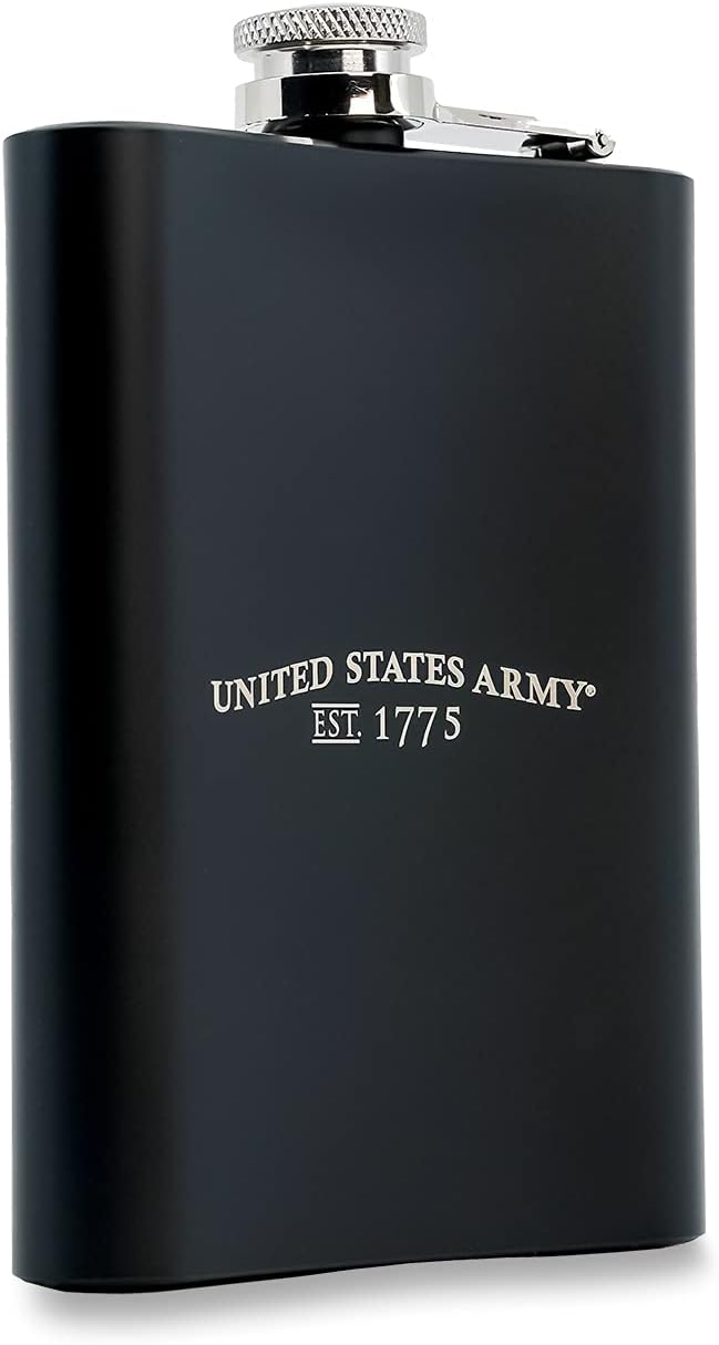 US Army 8 oz Flask | Stainless Steel Hip Flask for Liquor – Matte Black, Great Gift Idea for Veterans - Army Black Flask