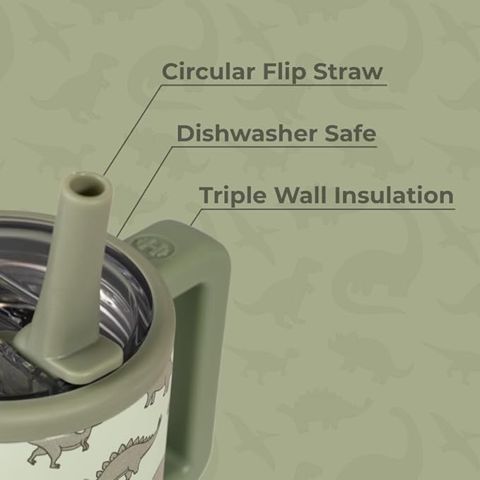 HydroJug Kids - 20 oz Insulated Kids Water Bottle with Flip Straw & Handle | Leak-Proof & Durable | Perfect for School, Sports, Lunch, Travel & Camp, Dinosaur