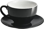 Porcelain Coffee Cup with Saucer 220ml/7.3oz for Cappuccino, Latte, and Tea, Black