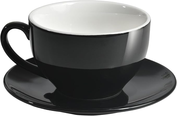 Porcelain Coffee Cup with Saucer 220ml/7.3oz for Cappuccino, Latte, and Tea, Black