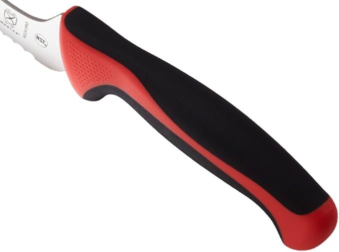 Mercer Culinary Millennia Color Handle Cutlery 8" Offset Bread Knife (Wavy Edge) Red