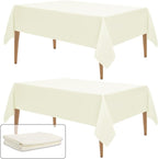 WIGENIUS 2 Pack Ivory Table Cloth Rectangle 60x102 Inch Polyester Tablecloths for 6ft Rectangle Tables - Reusable Wrinkle Resistant Washable Cloth Cover for Wedding Banquet Party | Hemmed Edges