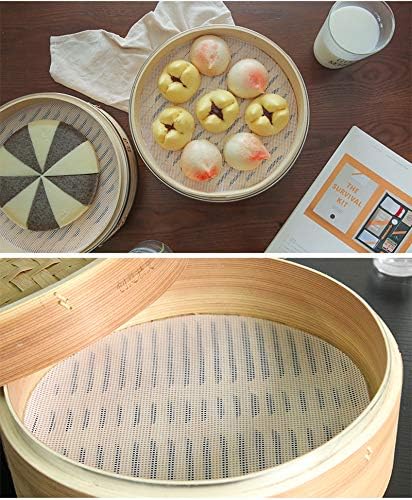 LadayPoa 10Pcs 7 inch Reusable Round Silicone Steamer Liners Non-stick Silicone Steamer Mesh Mat Pad Dim Sum Mesh for Home Kitchen or Restaurant