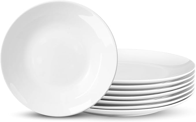 White Ceramic Dinner Plates Set of 8, 10 inch, Salad Plates, Pizza Plates, Dinnerware Sets, Microwave & Dishwasher Safe