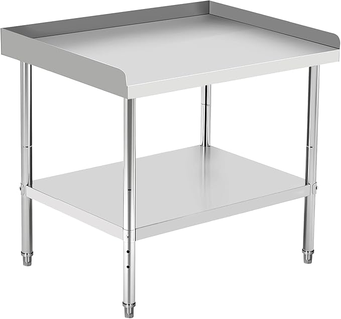 36x24x30 Inch Stainless Steel Equipment Grill Stand Table 400 Lbs Capacity NSF Certified with Adjustable Legs, 2" Edge Baffle, for Hotel, Home, Commercial Restaurant Kitchen