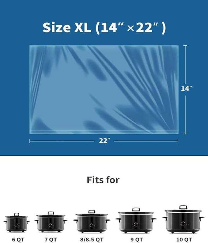 KOOC Slow Cooker Liners 14"x22" 20 Count Extra Large Size Disposable Pot Liners Cooking Bags Fit 6 qt to 10 qt Pot BPA Free Fresh Locking Seal Design