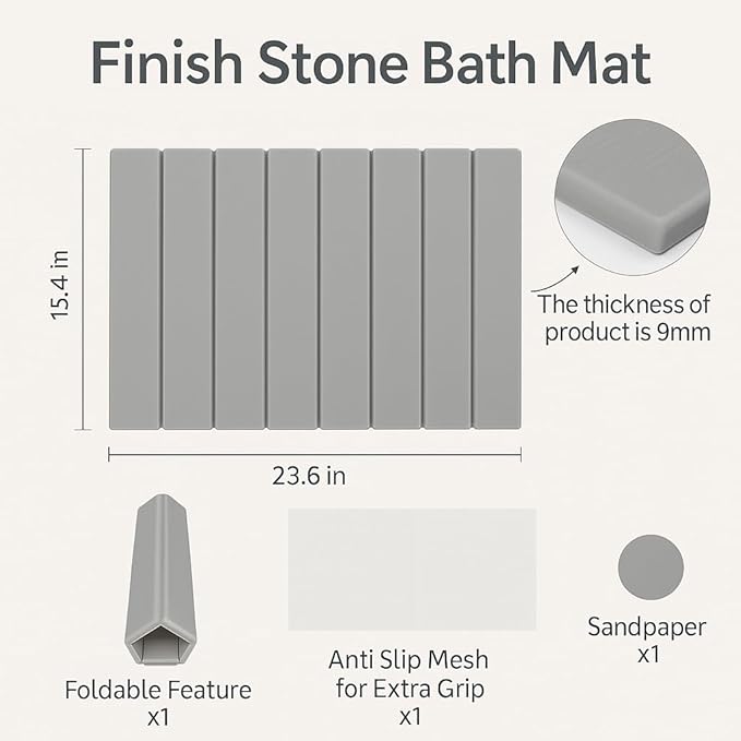 Stone Dish Drying Mat, Collapsible Stone Dish Mat, Super Absorbent Stone Dish Mat, Fast-Drying & Eco-Friendly Stone (24” x 16”) – Minimalist, Durable, & Stylish in light Gray