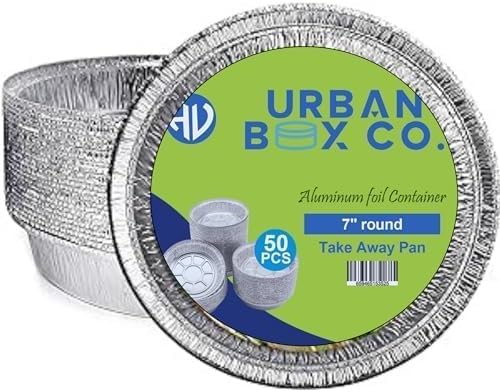 7” Round Aluminum Foil Pans - 100 Pack with Clear Plastic Dome Lid | Disposable Deep-Sided Baking Pans, Ideal for food storage, Baking, Grilling, Cooking, Catering & Prepping. (100, with Dome Lid).