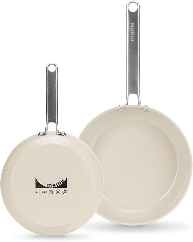 MsMk 8" and 10" Ceramic cookwaer set Non Stick Frying Pans, Nonstick Skillets Sets, PFOA Free Non-Toxic, Scratch-resistant, Oven-Safe, Induction Compatible with All Cooktops