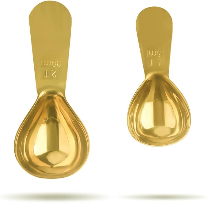 Stainless Steel Coffee Scoop Set - 15ml & 30ml Measures, Milk & Fruit Powder, Gold, 2 Pack
